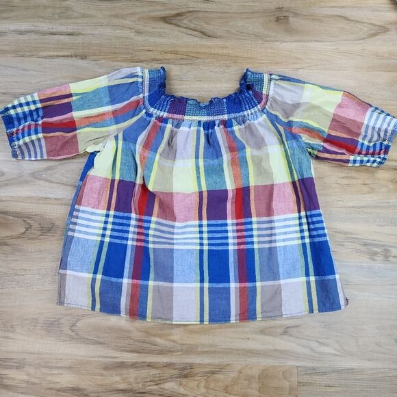 🔺️Lane Bryant Colorful Plaid Linen Blend Off-Shoulder Top Size 14-16 - Picture 3 of 13